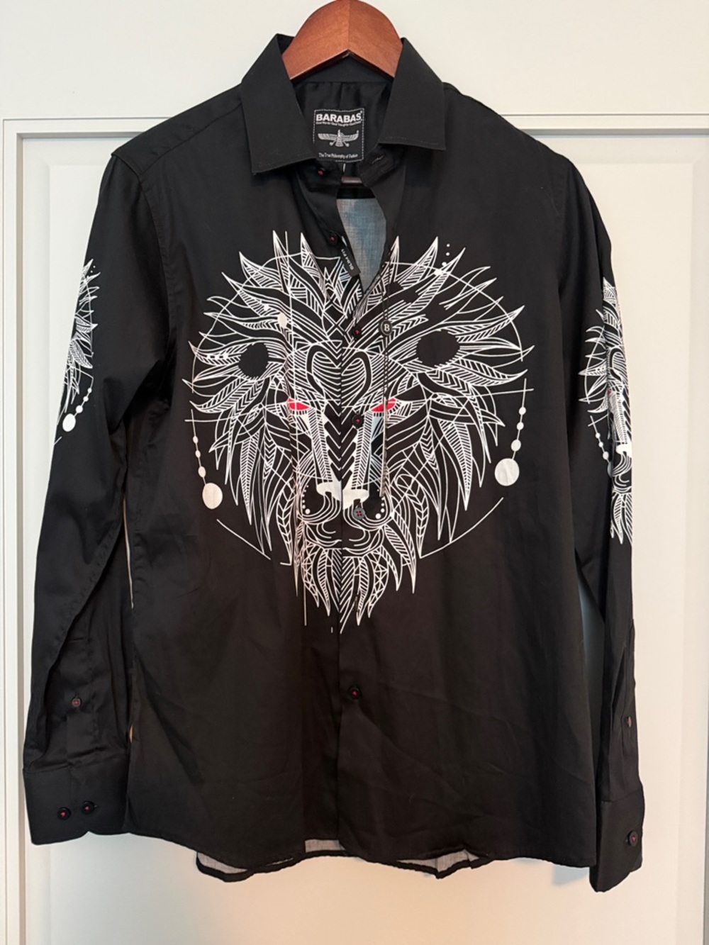 Barabas Black Lion Face Button-Up Shirt Slim Fit Small NWT $128